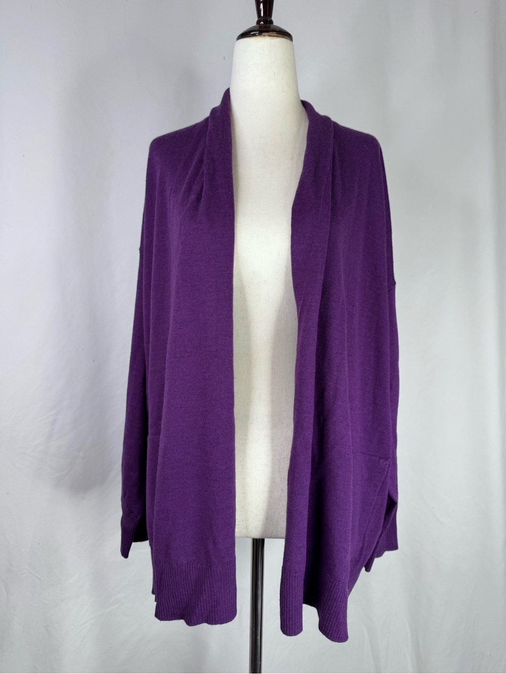 Eileen Fisher Purple Open-Front Cardigan merino wool